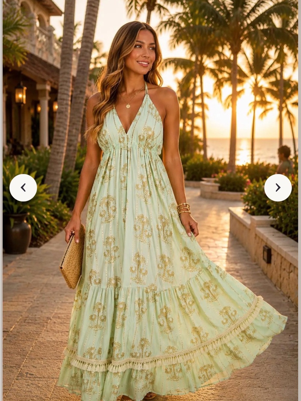Ananta boho Maxi dress in Mint Green with Gold Print